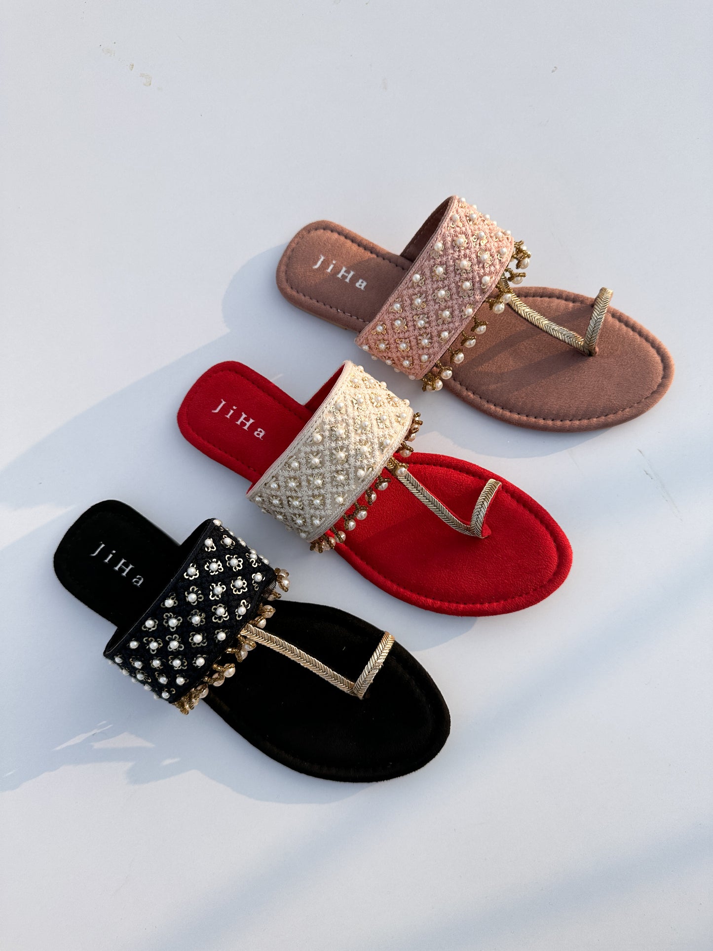 Black Pearl Embroidered Kolhapuri Flats