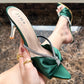 Emerald Green Satin Cindy Rhinestone Heels