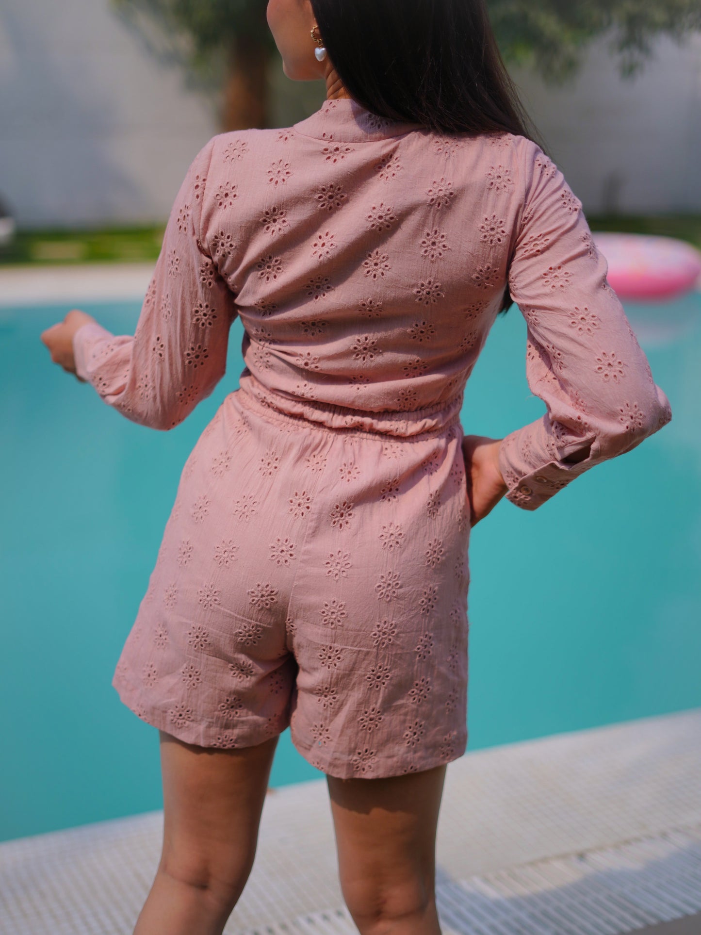 Mauve Pink Schiffli Romper