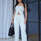 White Bustier Tube Top & Straight Leg Pants Coord Set