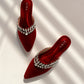 Red Velvet Stone Work Pointed Toe Flat