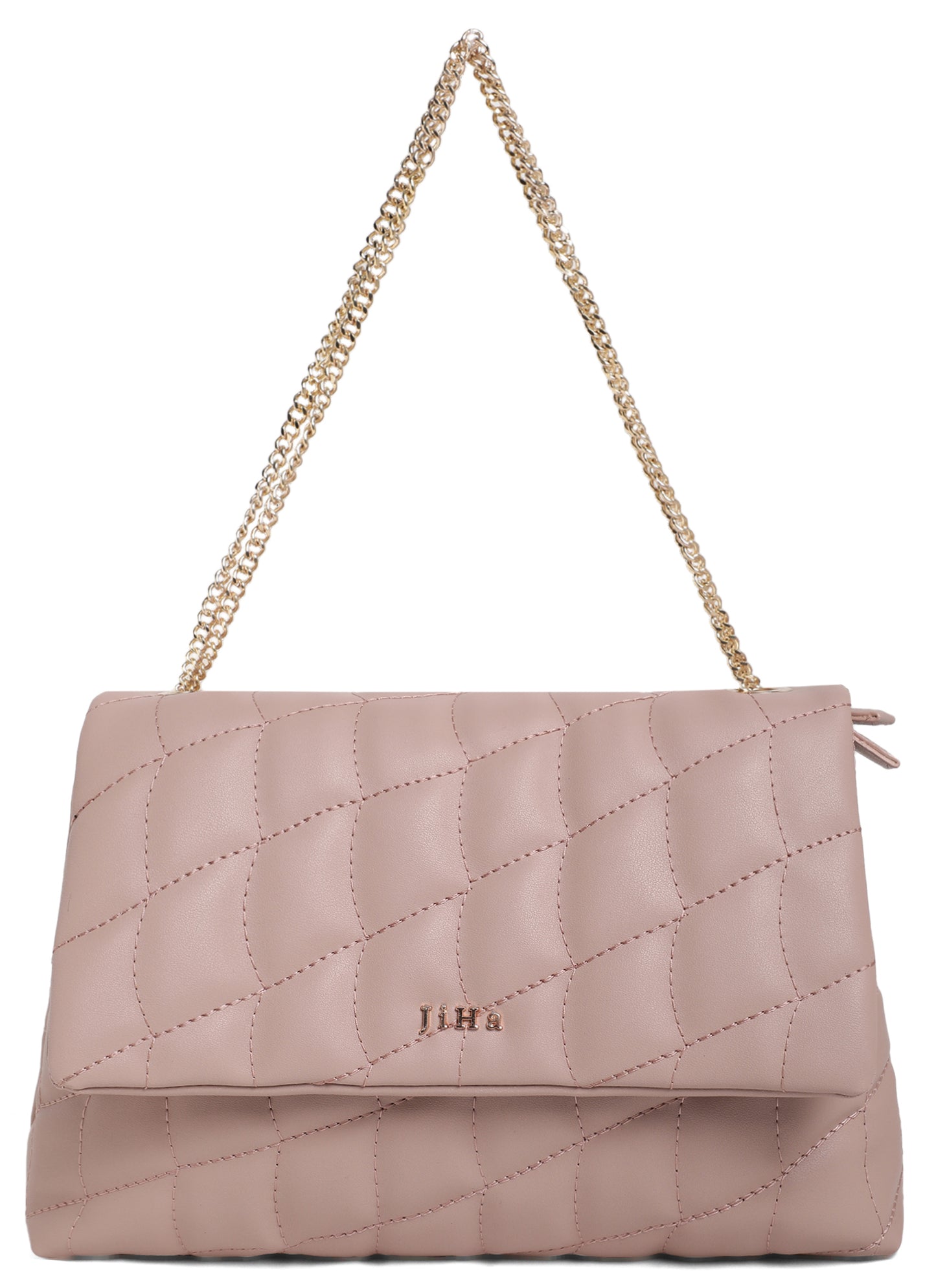 Mauve Pink Quilted Double Chain Shoulder and Sling Bag