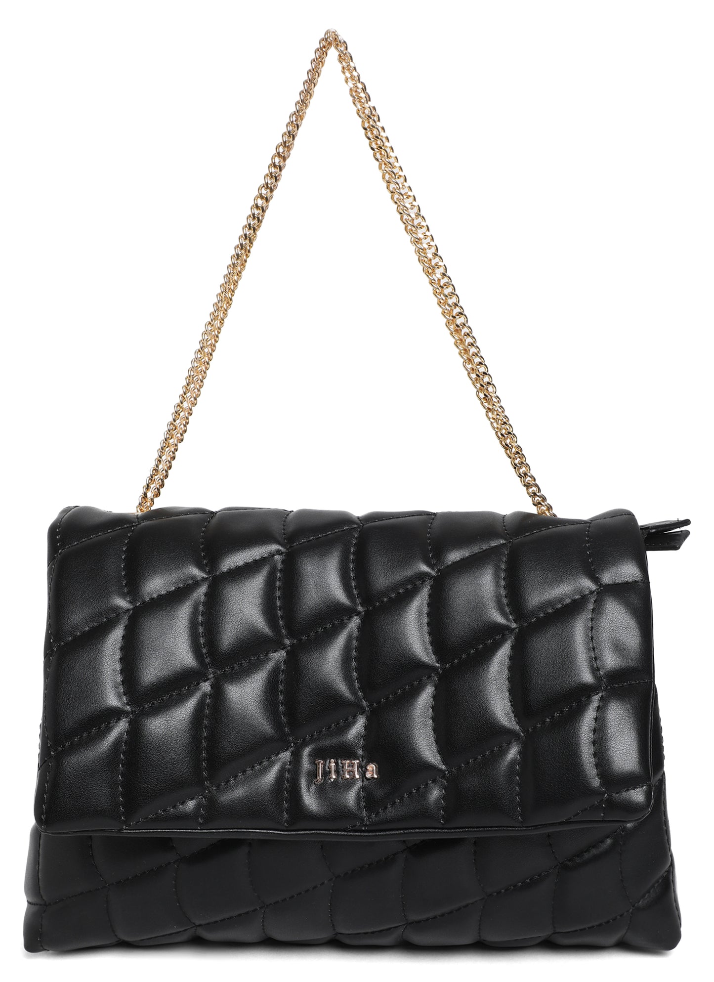 Black Quilted Double Chain Shoulder and Sling Bag