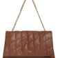 Tan Brown Quilted Double Chain Shoulder and Sling Bag