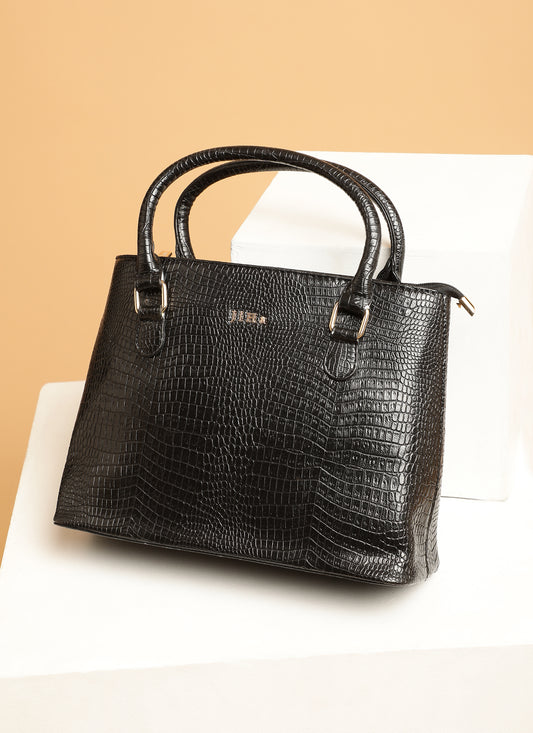 Jiha Black Croc Pattern Satchel Handbag / Sling Bag