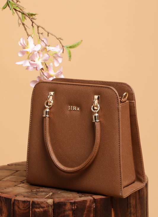 Jiha Faux Leather Brown Box Satchel Hand Bag / Sling Bag