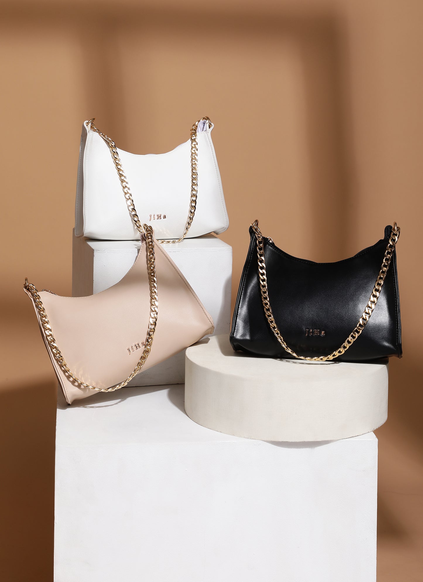 White Chain Baguette Shoulder Bag