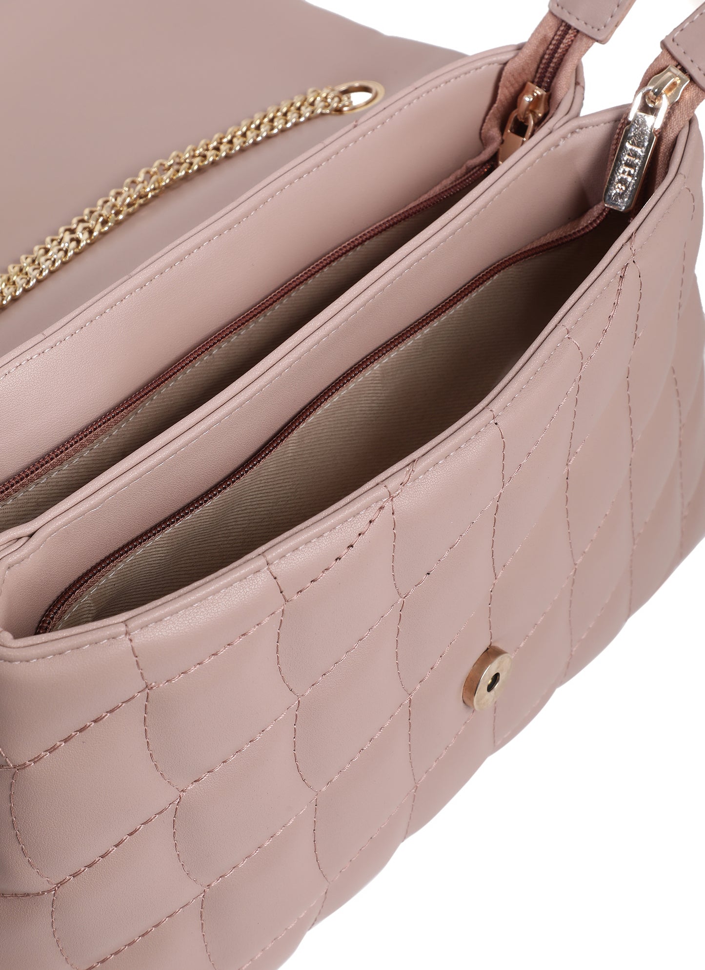 Mauve Pink Quilted Double Chain Shoulder and Sling Bag