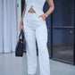 White Bustier Tube Top & Straight Leg Pants Coord Set