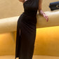 Black One Shoulder Slit Dress