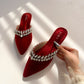 Red Velvet Stone Work Pointed Toe Flat