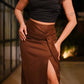 Brown Side Knot Slit Skirt