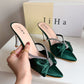 Emerald Green Satin Cindy Rhinestone Heels