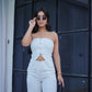 White Bustier Tube Top & Straight Leg Pants Coord Set