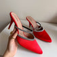 Red Satin Rhinestone Pump Heels