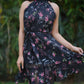 Black Halter Neck Floral Printed Dress