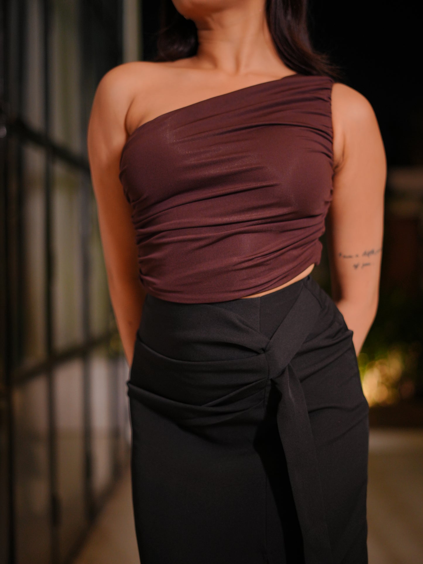 Brown One Shoulder Top