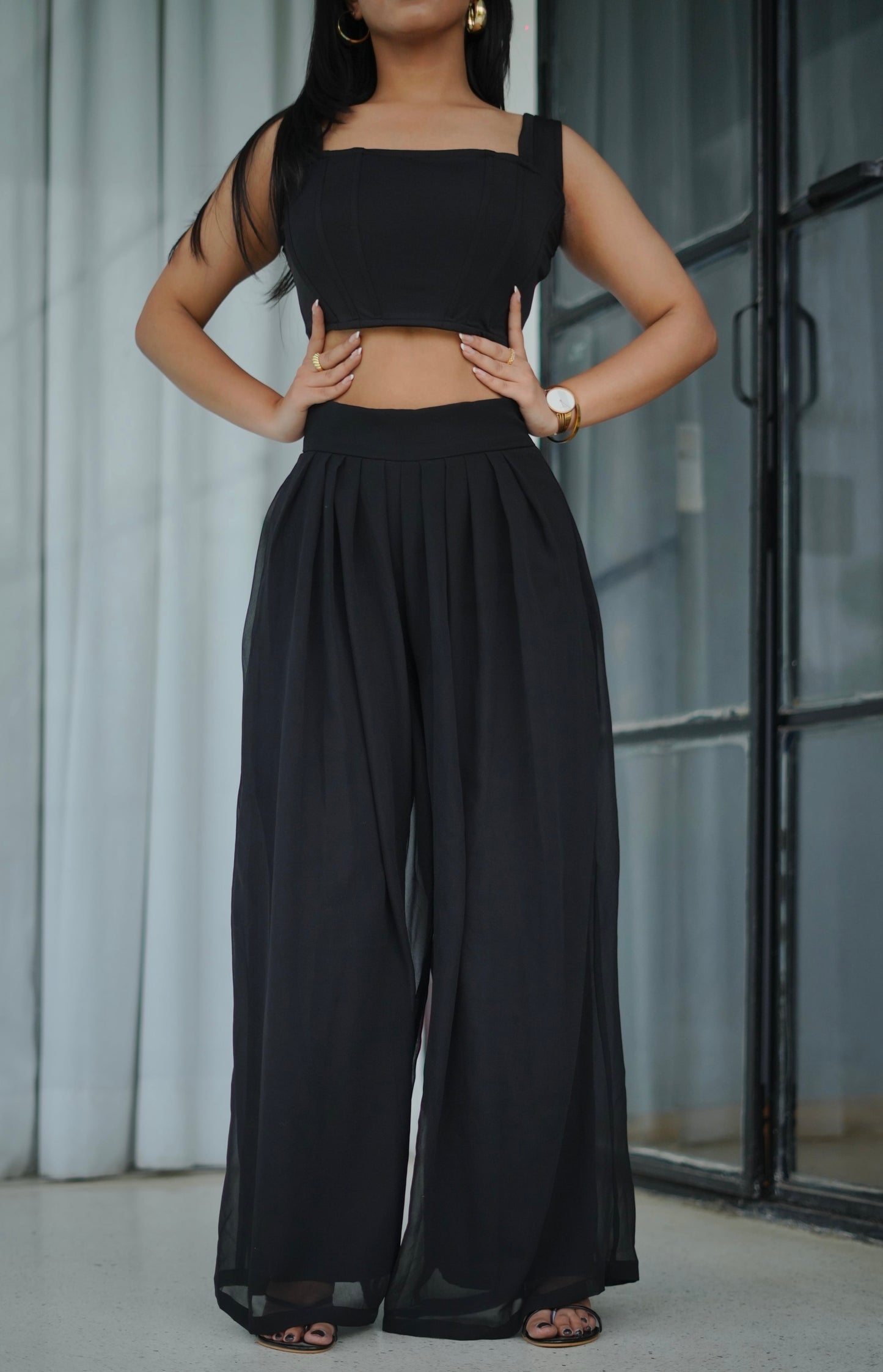 Black Corset Top and Pant Coord Set