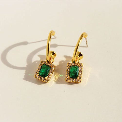 Emerald Green Rhinestone hoop Earrings