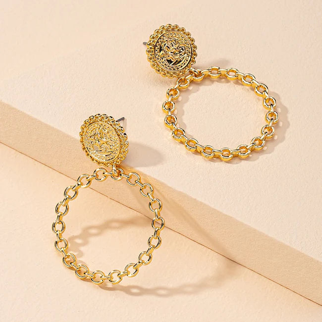 Gold Coin Hoop Earrings