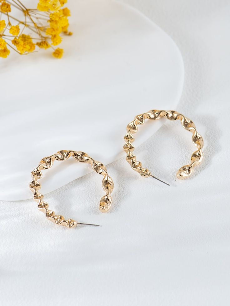 Gold Twisted Textured Hoop Earrings