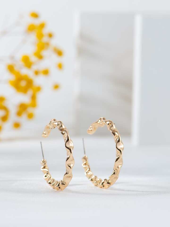 Gold Twisted Textured Hoop Earrings