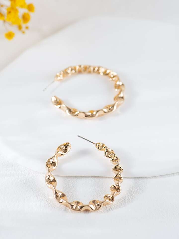 Gold Twisted Textured Hoop Earrings