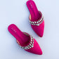 Hot Pink Velvet Stone Work Pointed Toe Flat