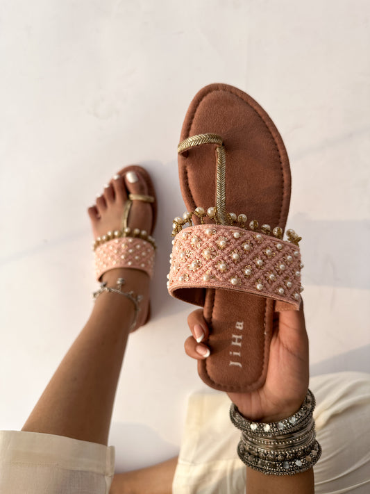 Mauve Pearl Embroidered Kolhapuri Flats