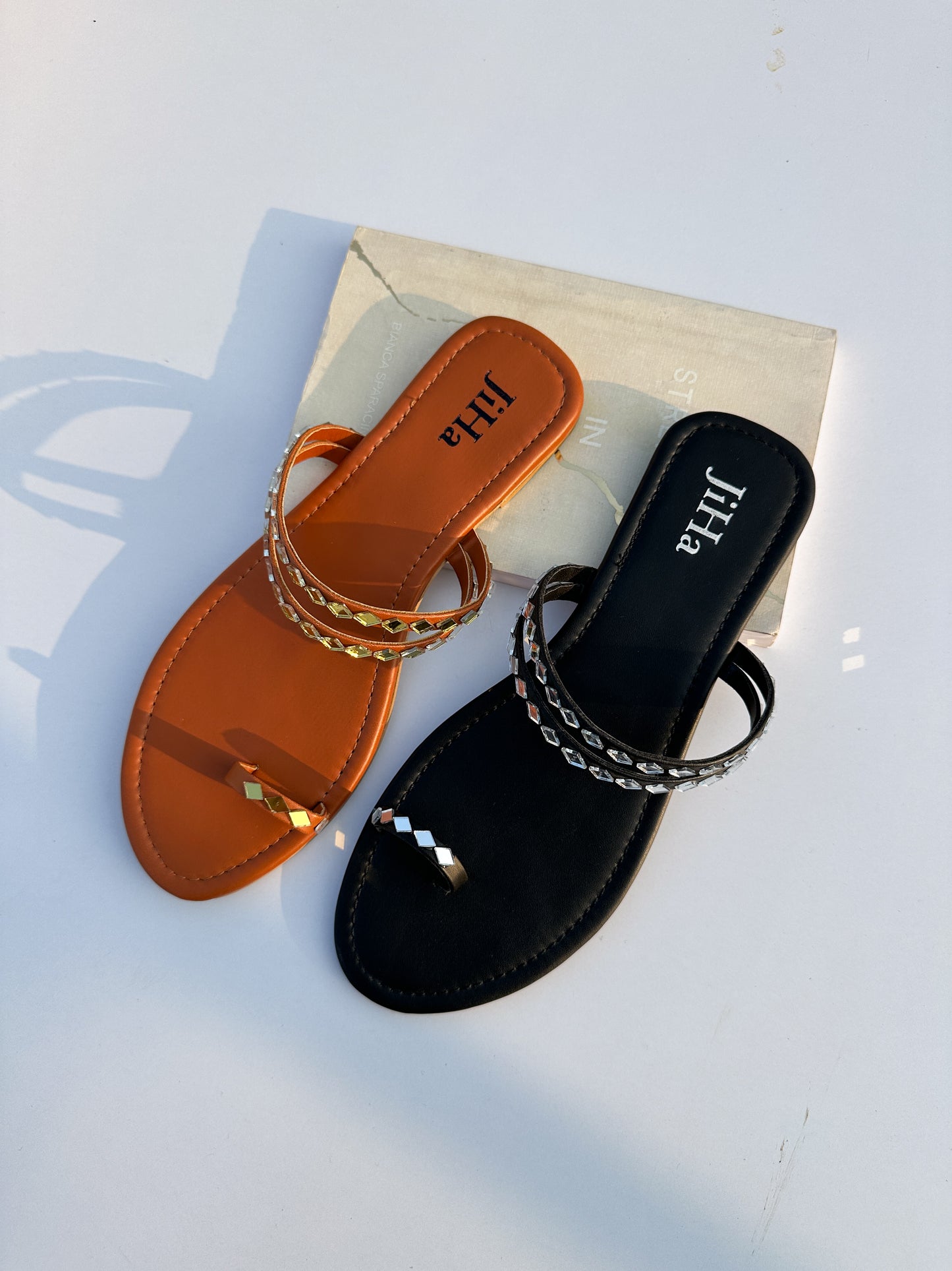 Tan Mirror Kolhapuri Chappal Flat