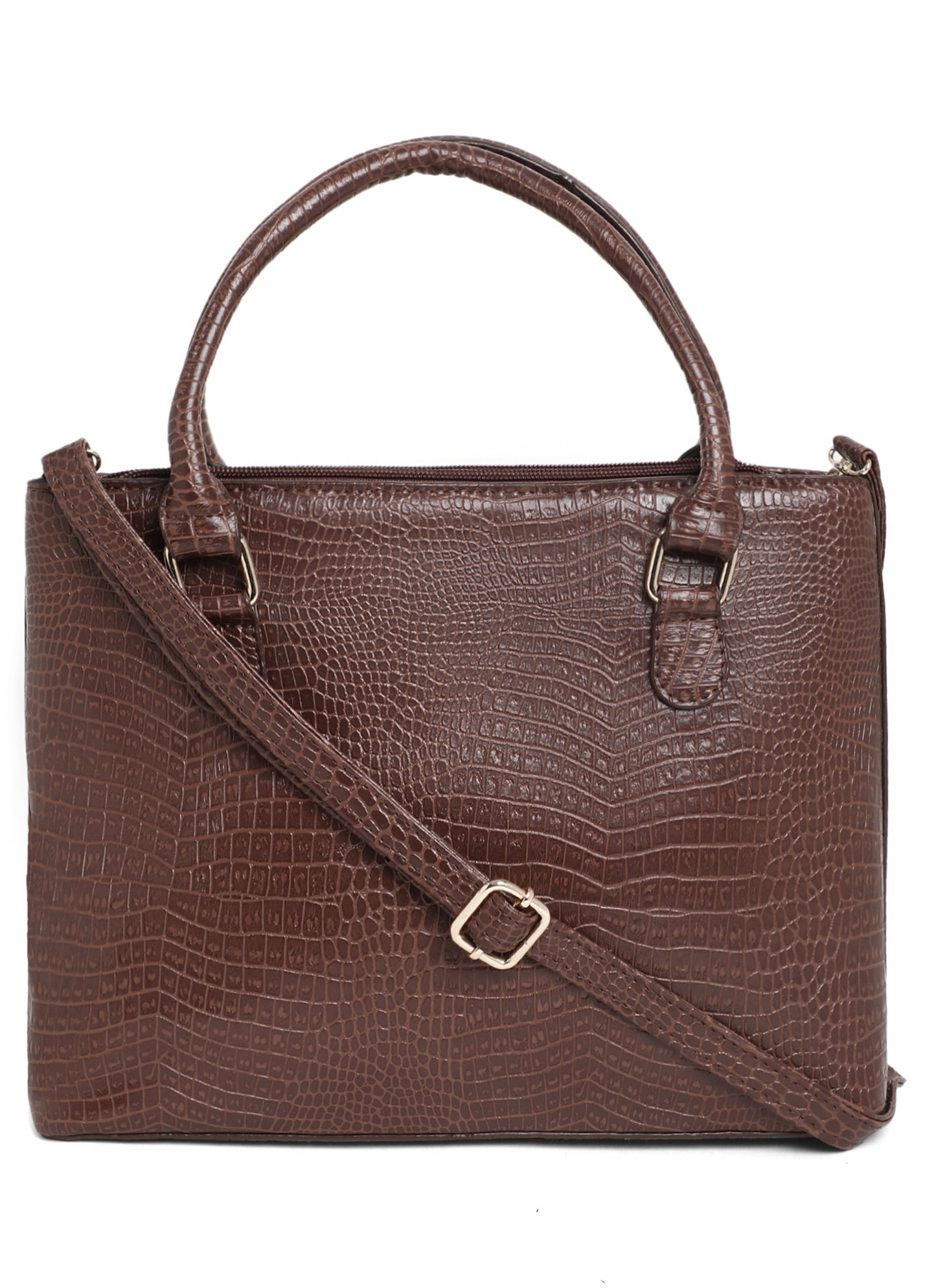 Jiha Brown Croc Pattern Satchel Handbag / Sling Bag