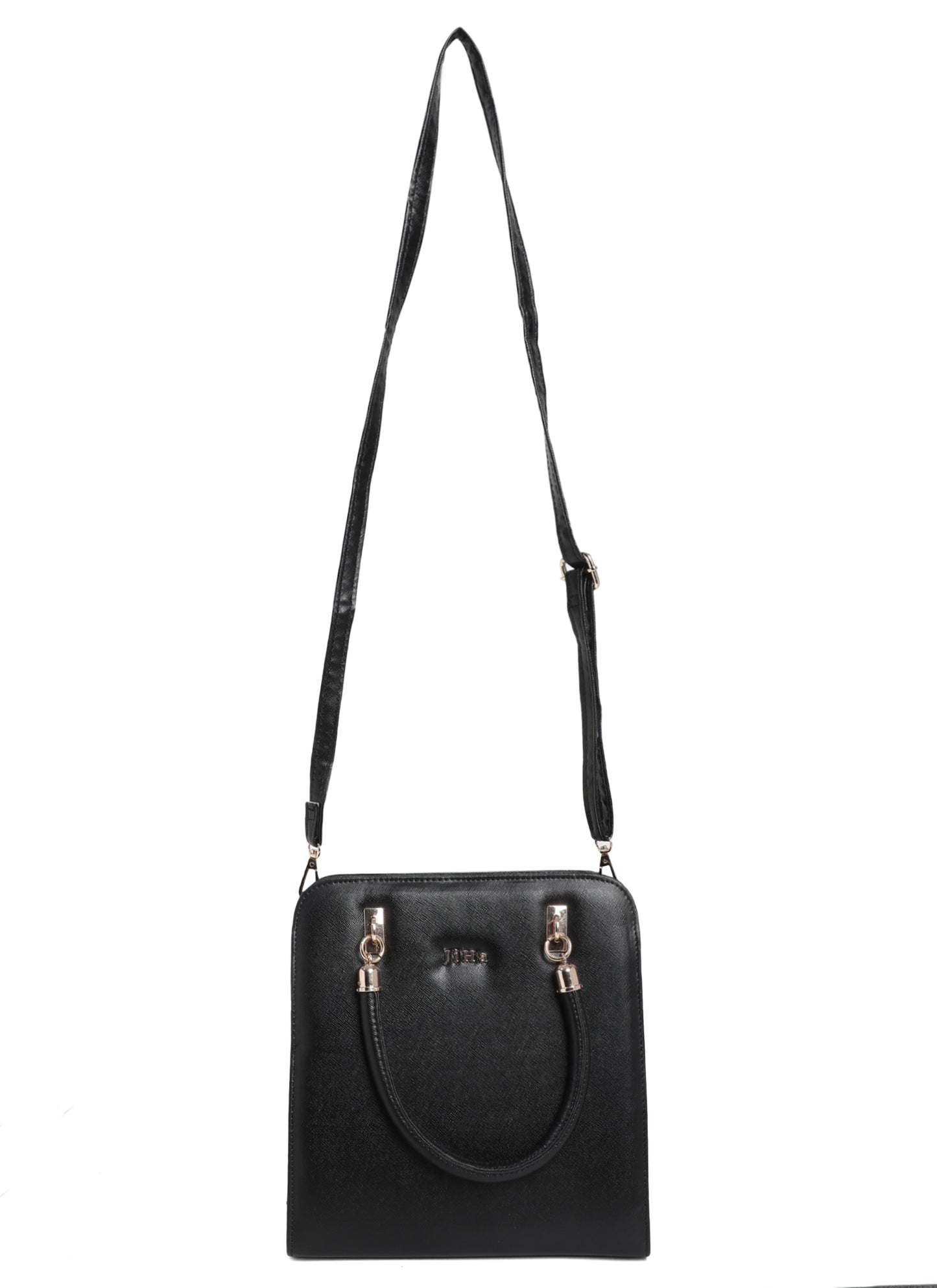 Jiha Faux Leather Black Box Satchel HandBag / Sling Bag