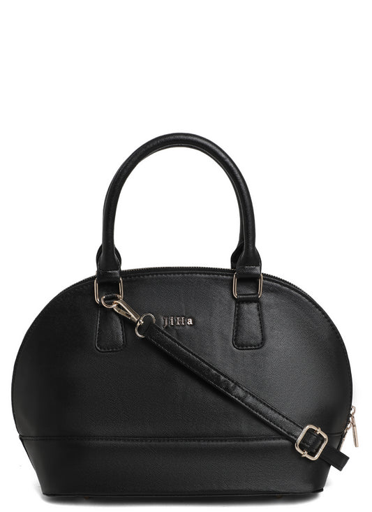 Jiha Faux Leather Black Satchel Hand Bag/ Sling Bag