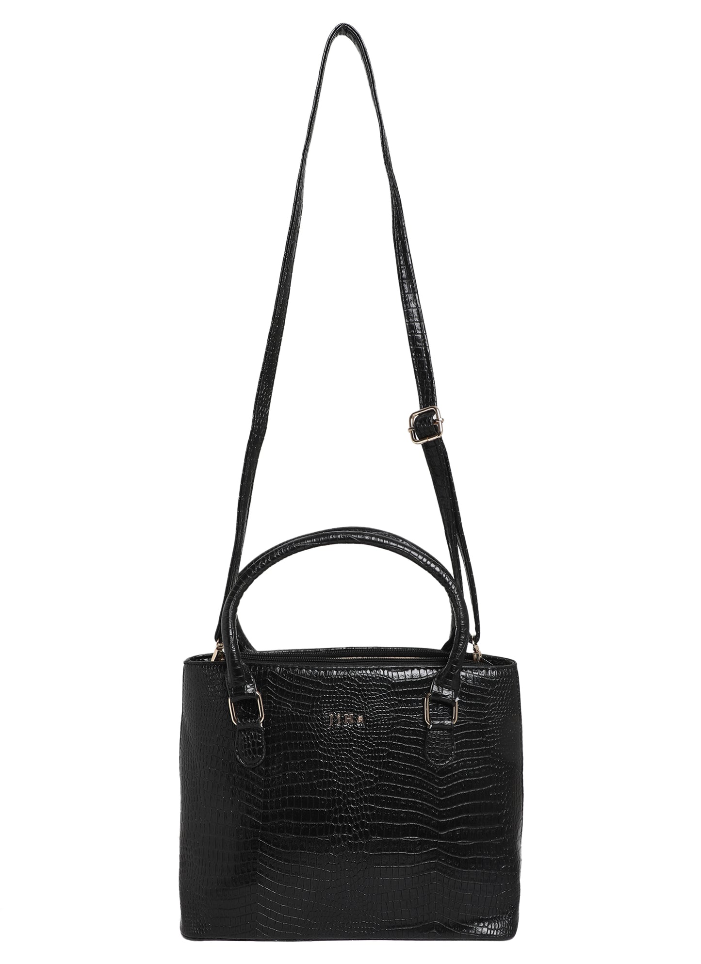 Jiha Black Croc Pattern Satchel Handbag / Sling Bag