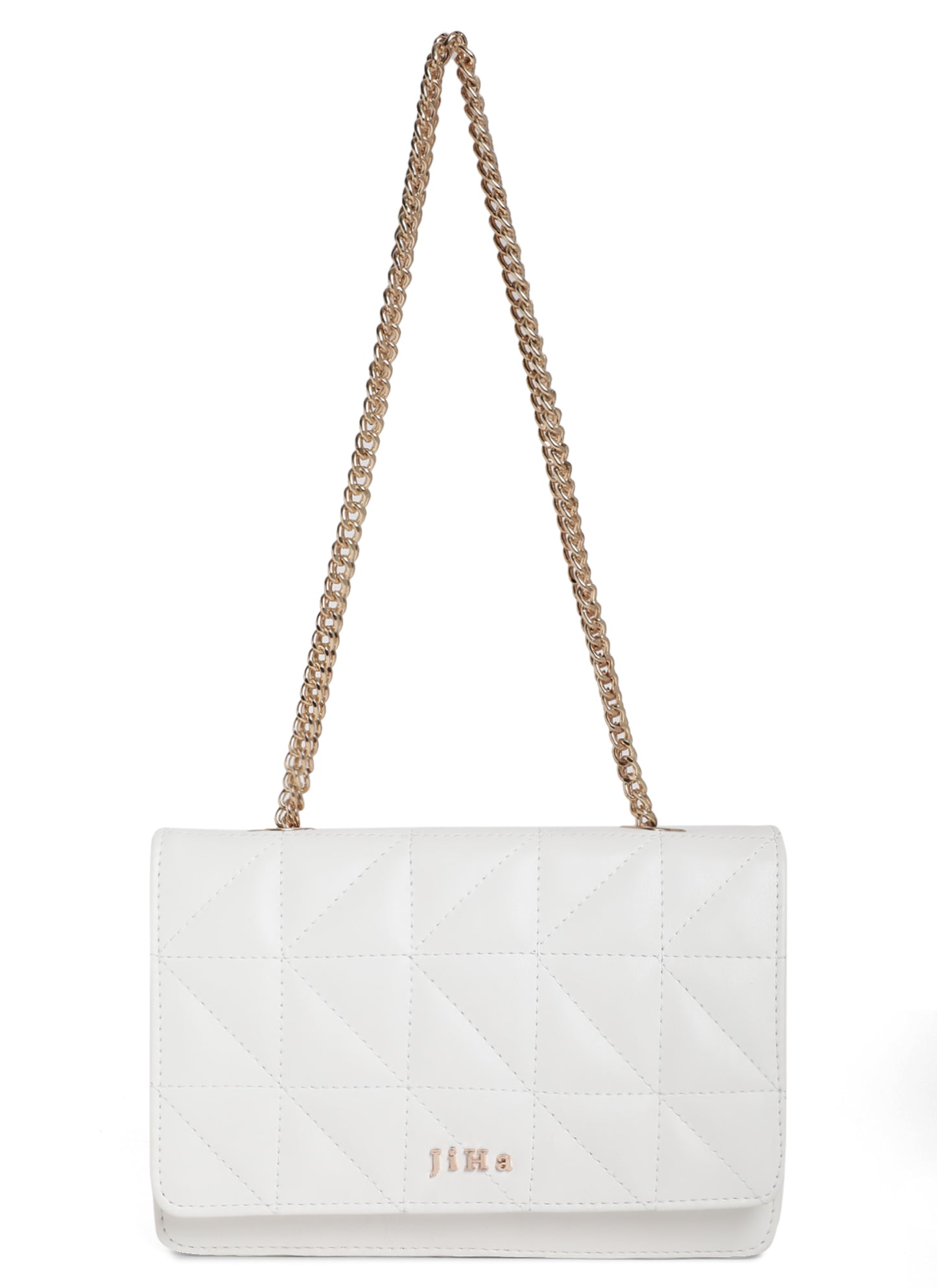 White Quilted Double Chain Shoulder and Sling Bag