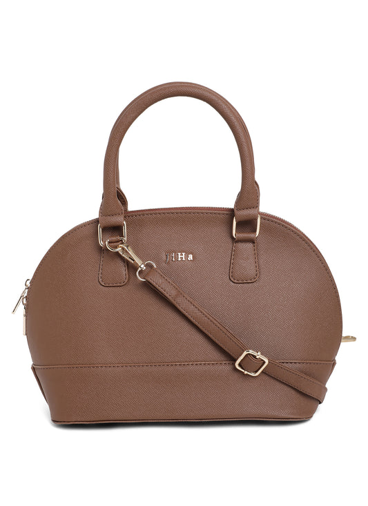 Jiha Brown Faux Leather Satchel Hand Bag/ Sling bag