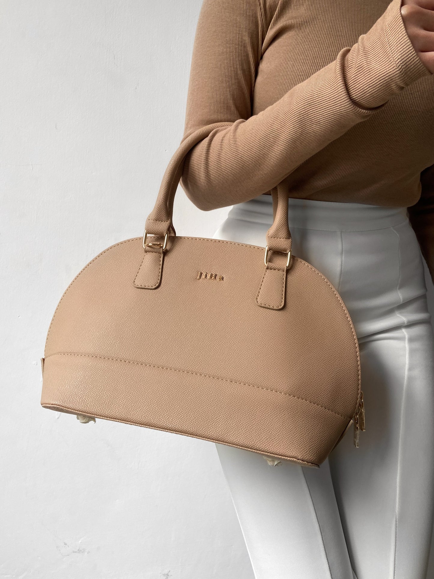 Jiha Faux Leather Nude Satchel HandBag / Sling Bag