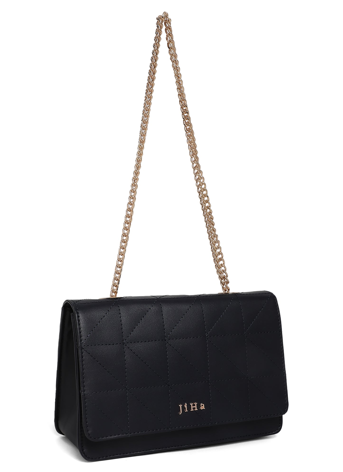 Dark Blue Quilted Double Chain Shoulder and Sling Bag