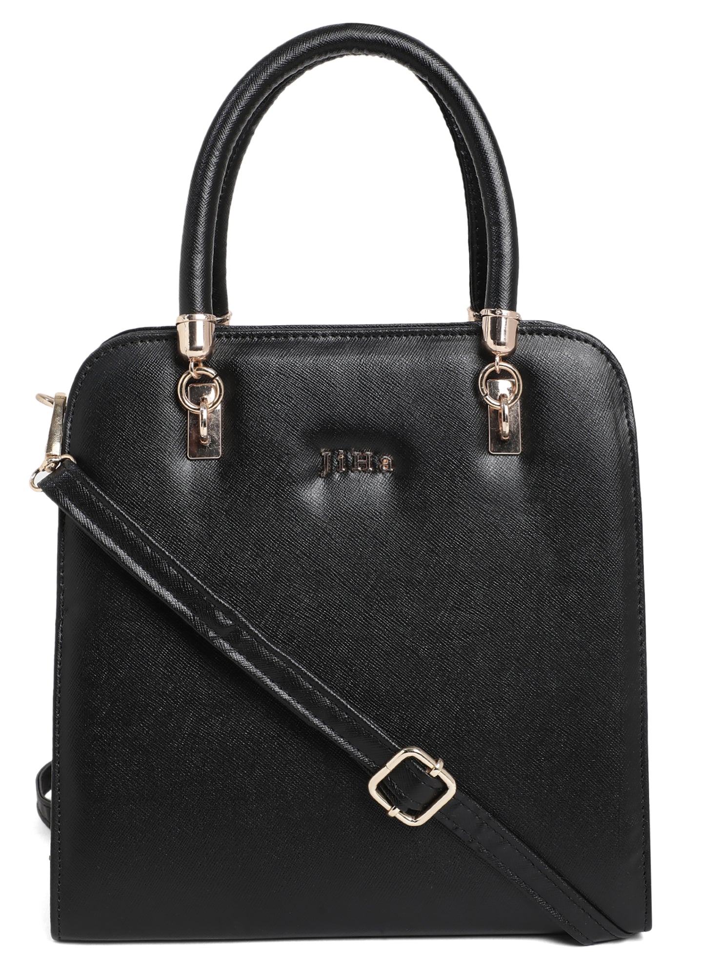 Jiha Faux Leather Black Box Satchel HandBag / Sling Bag