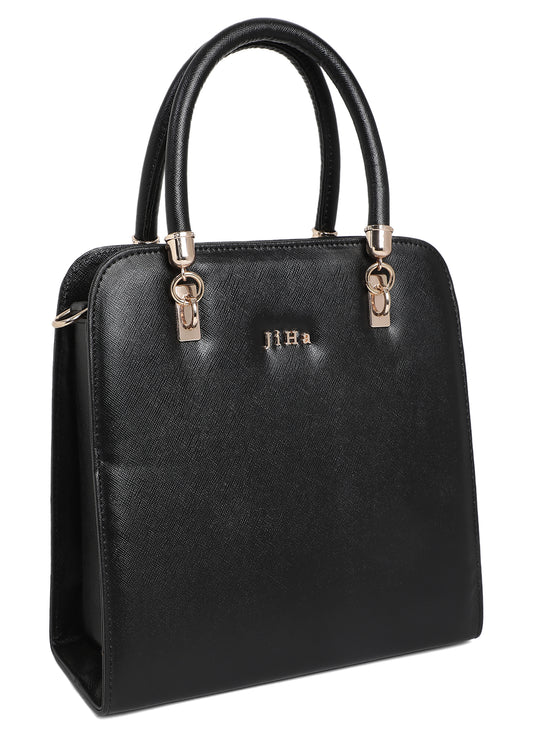 Jiha Faux Leather Black Box Satchel HandBag / Sling Bag