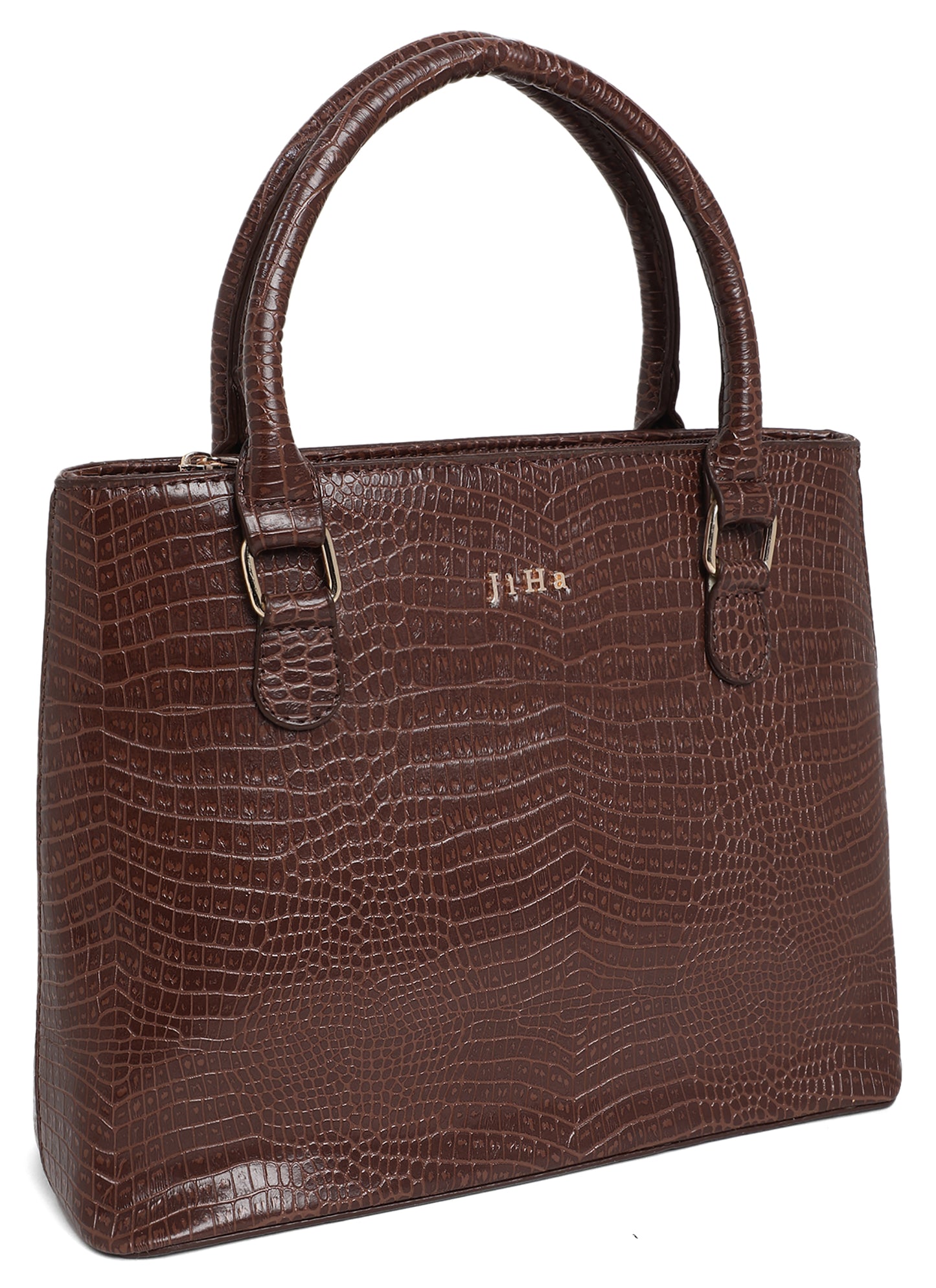 Jiha Brown Croc Pattern Satchel Handbag / Sling Bag