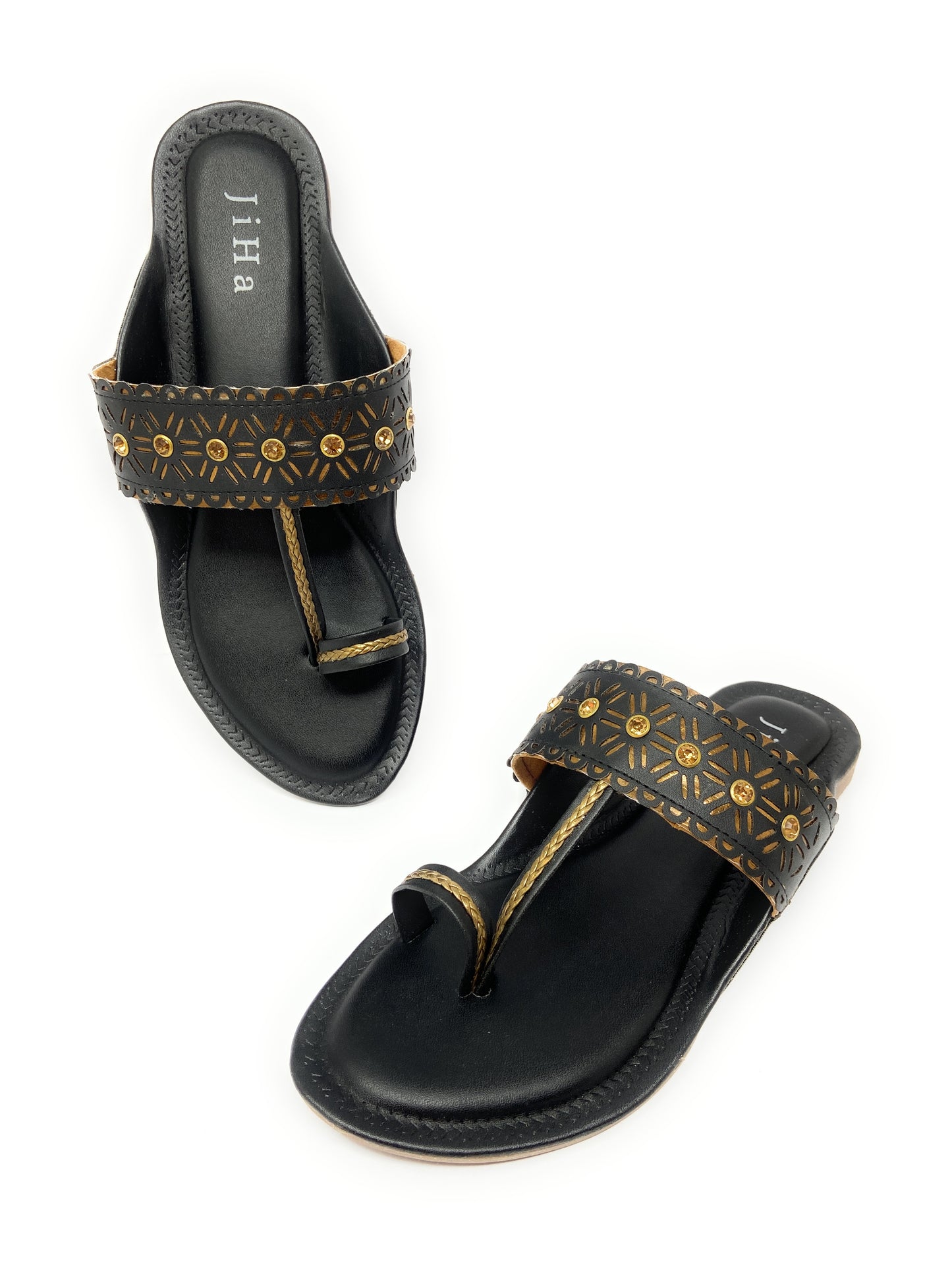 Black Gold Stone Kohlapuri Chappal