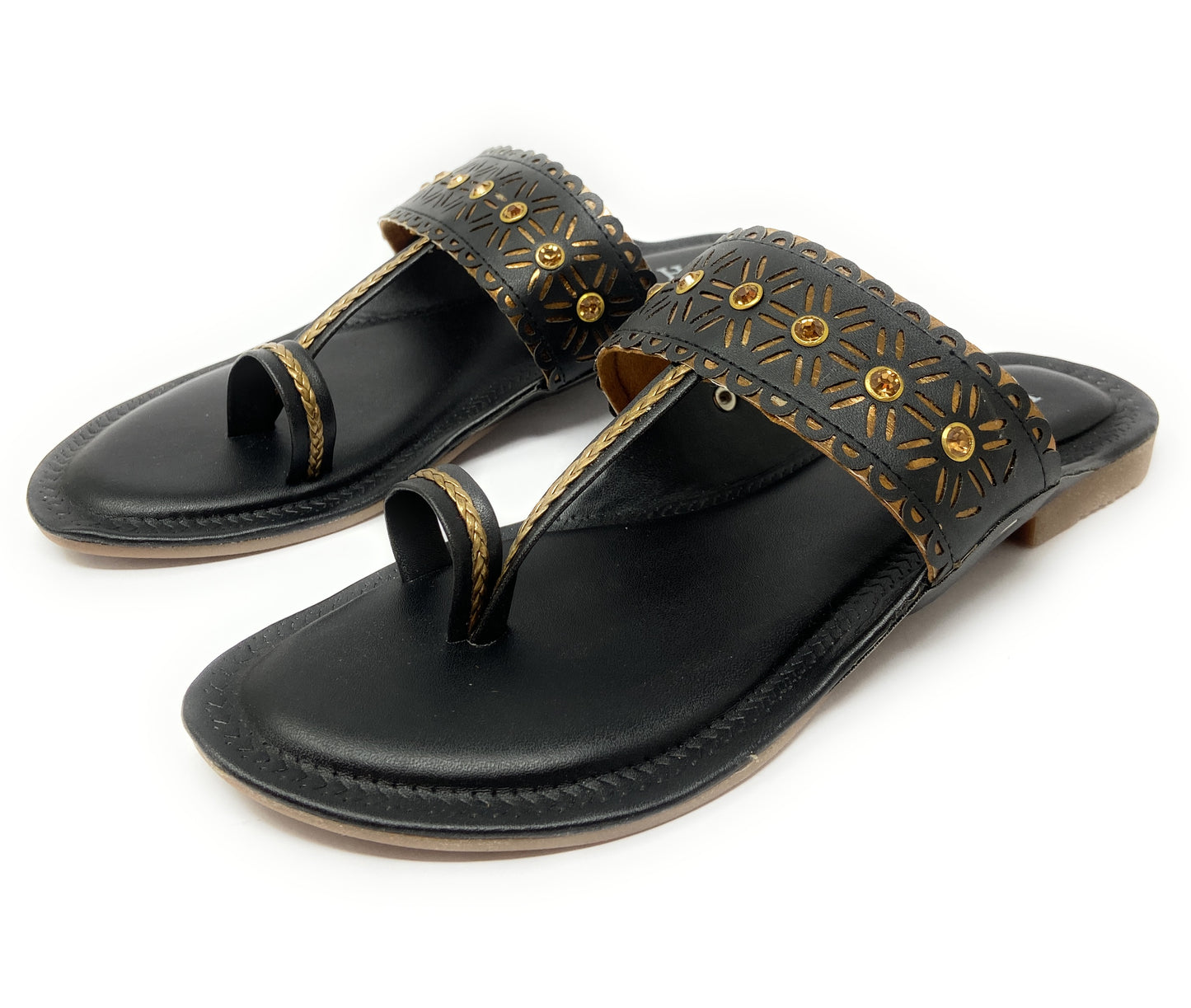 Black Gold Stone Kohlapuri Chappal