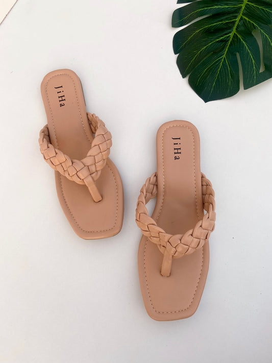 Braided Beige flats Slider Sandal