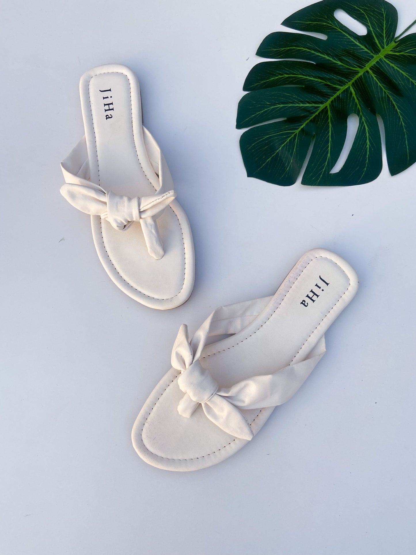 White Knot Flats Slider Sandals