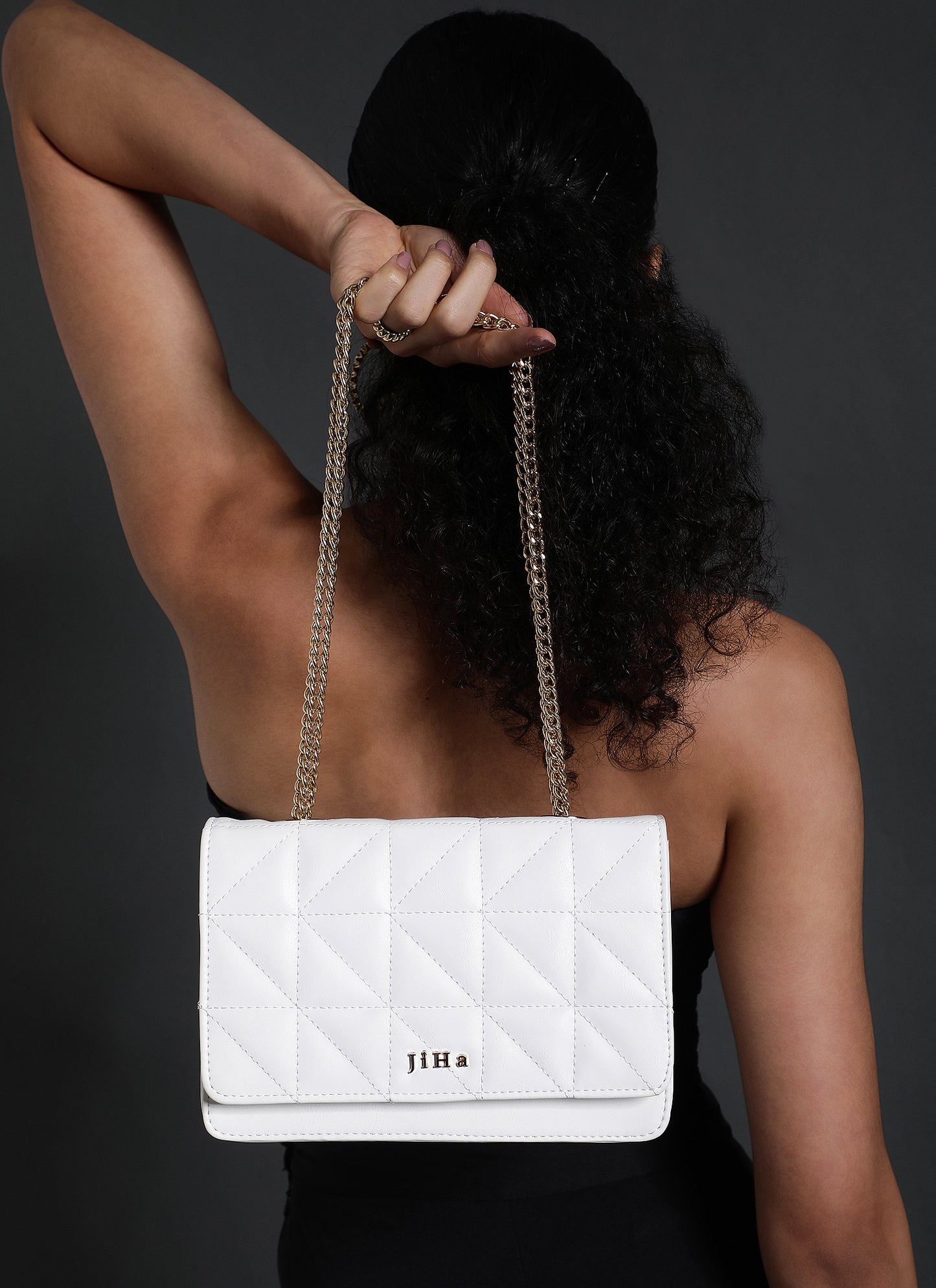 White Quilted Double Chain Shoulder and Sling Bag