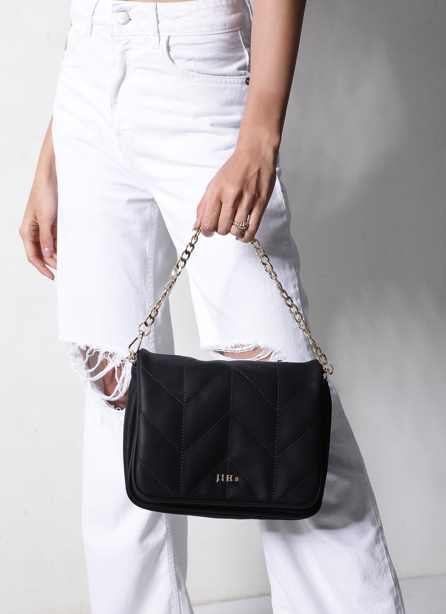 Black Quilted Shoulder and Sling Bag