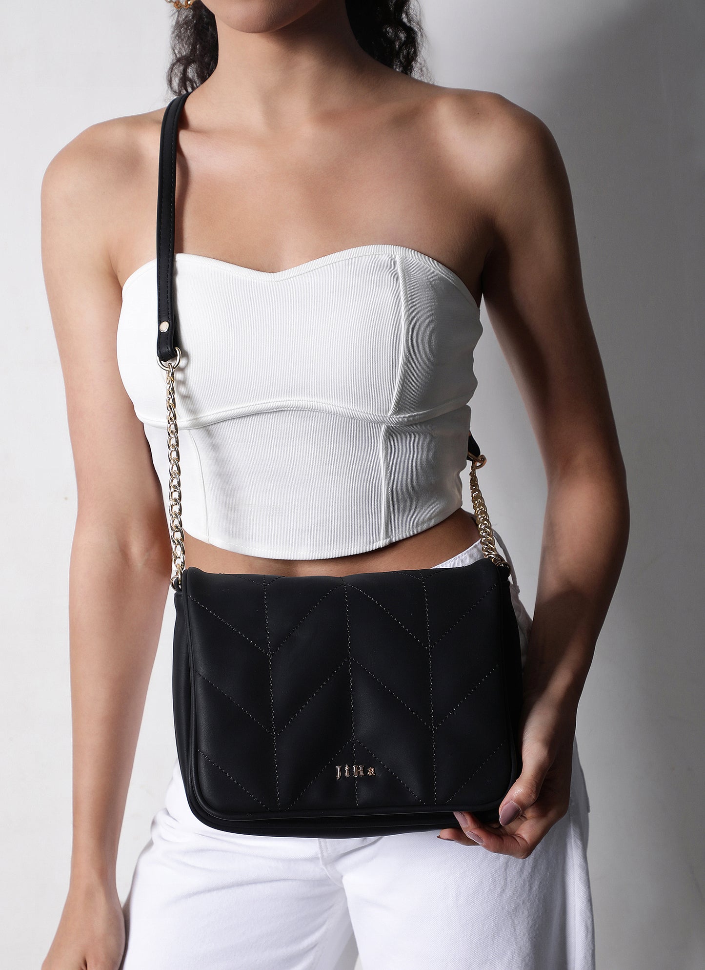 Black Quilted Shoulder and Sling Bag