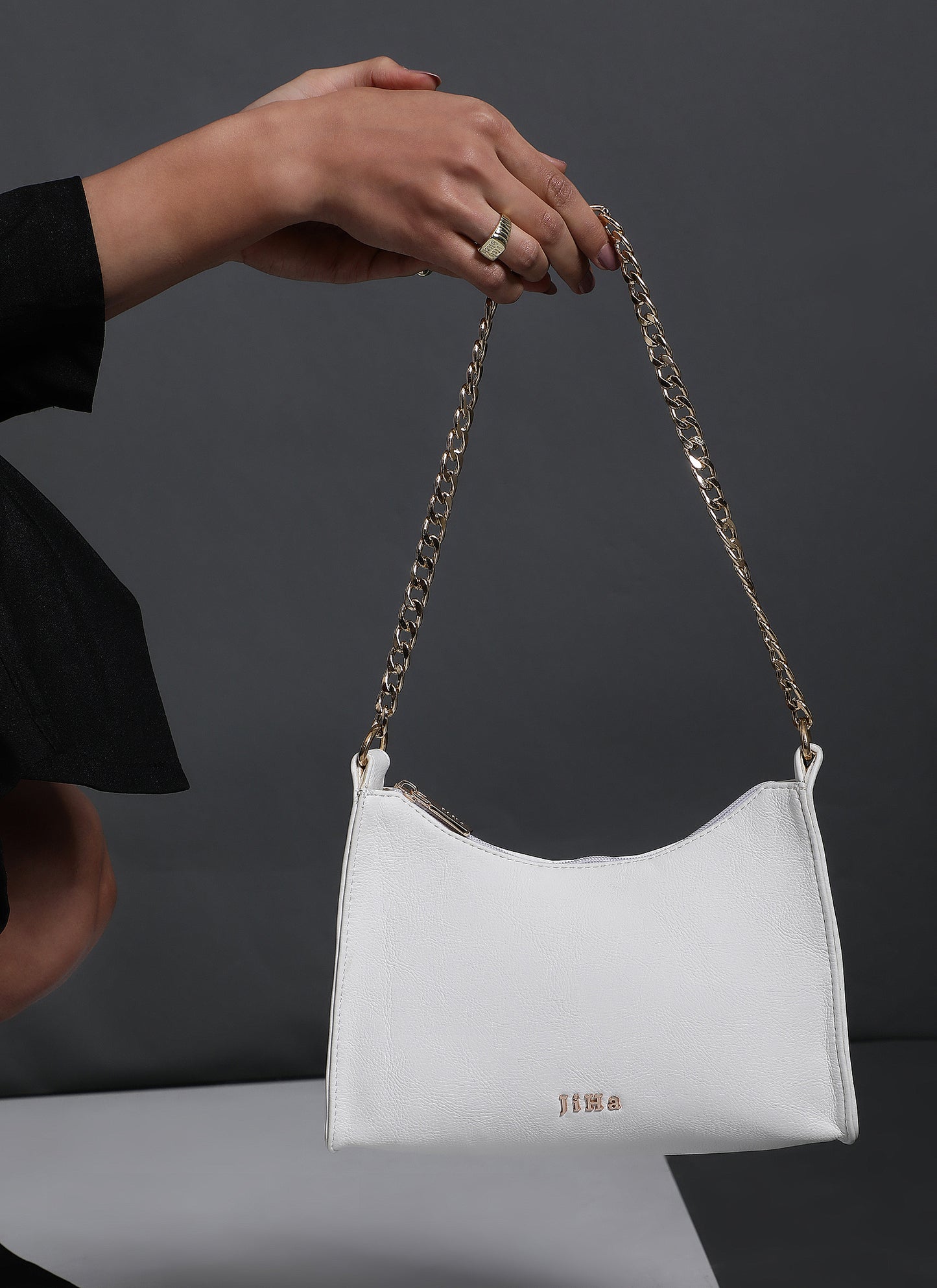 White Chain Baguette Shoulder Bag