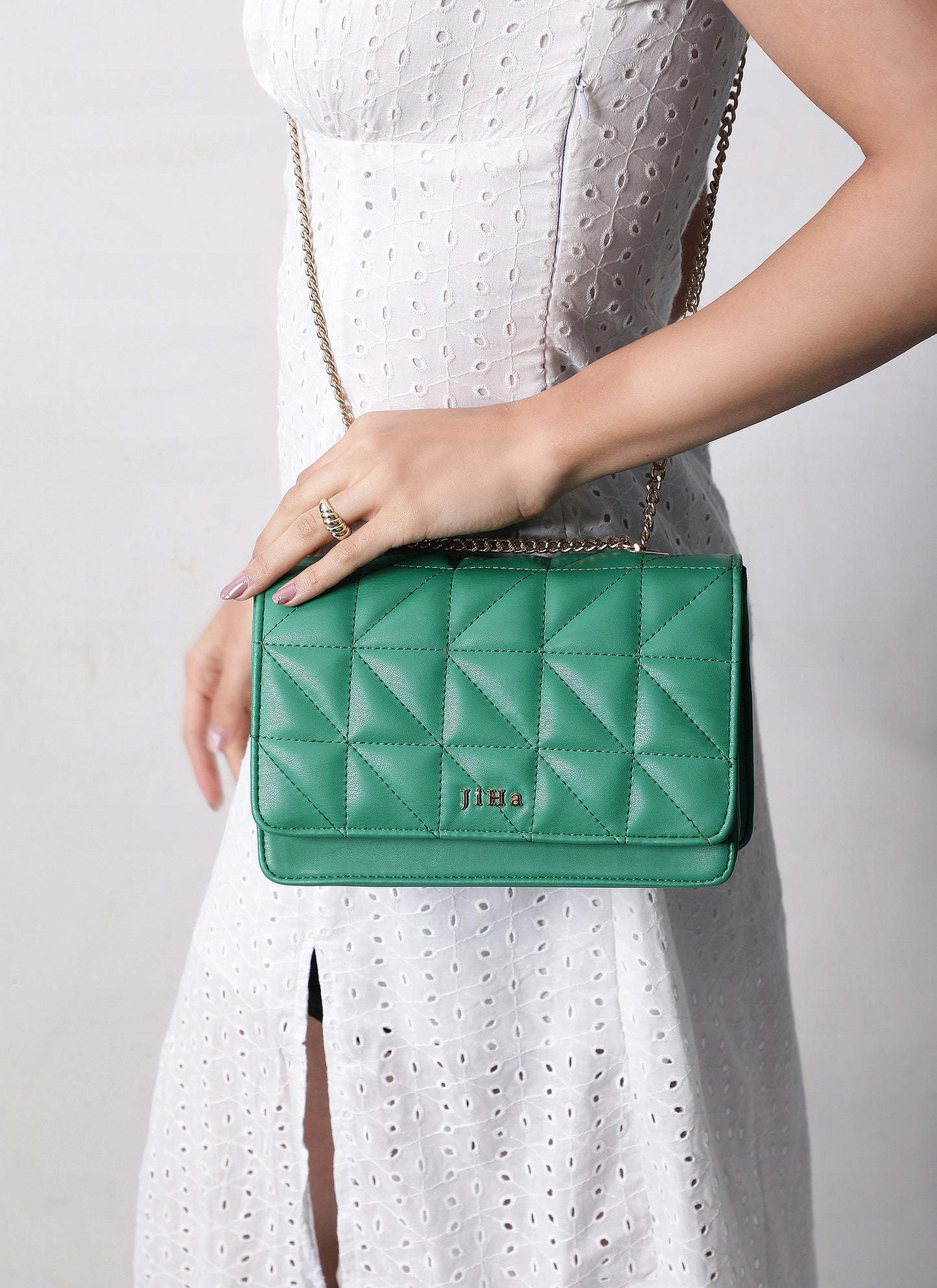 Green Quilted Convertible Shoulder Bag